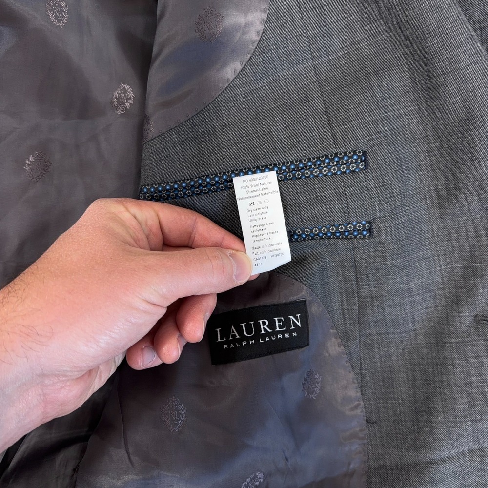 Ralph Lauren Blazer Jacket Men 48R Gray Wool Stretch Business Casual Sport Coat - Picture 10 of 13